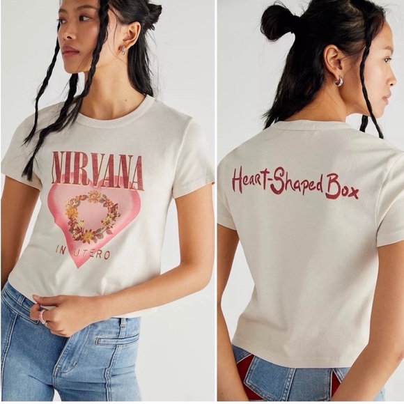 Daydreamer Tops - Daydreamer Cream Nirvana Heart-Shaped Box Graphic Crop Tee